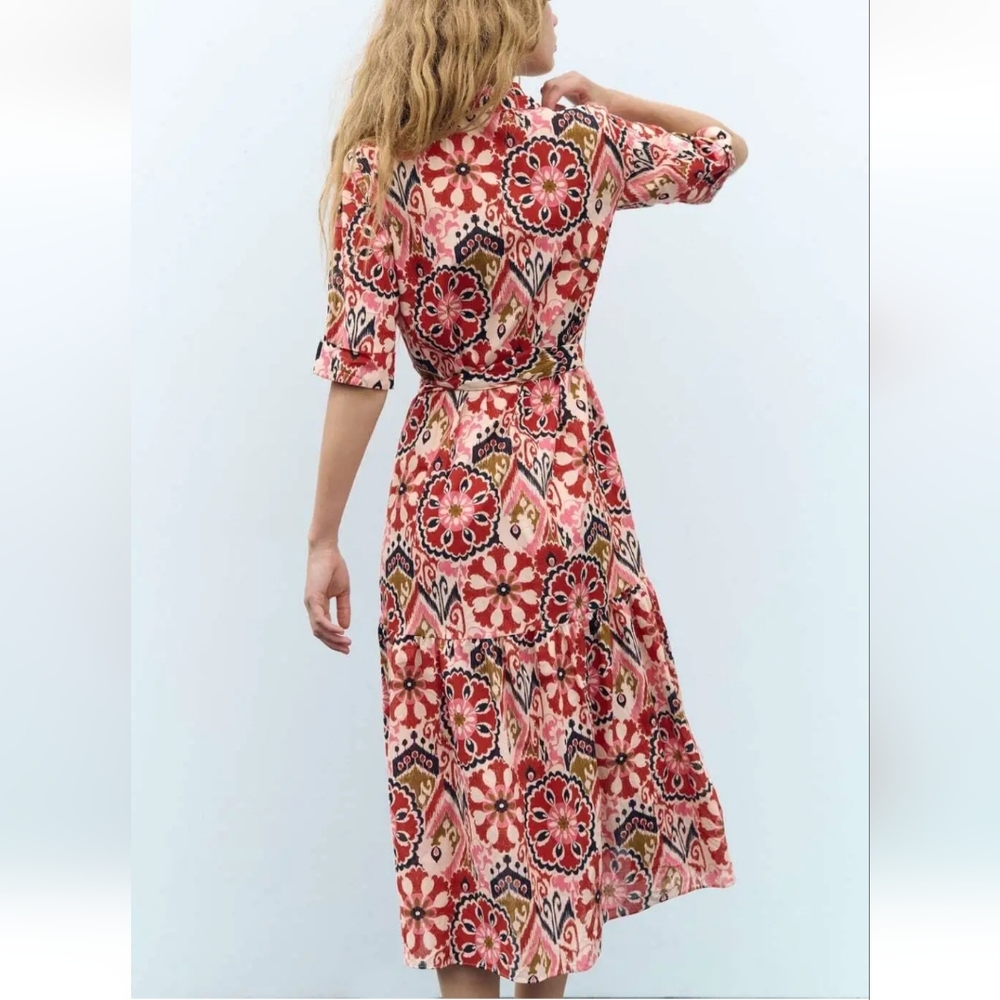 ❌️SOLD❌️ZARA PRINTED BELTED DRESS SIZE L - Picture 11 of 13